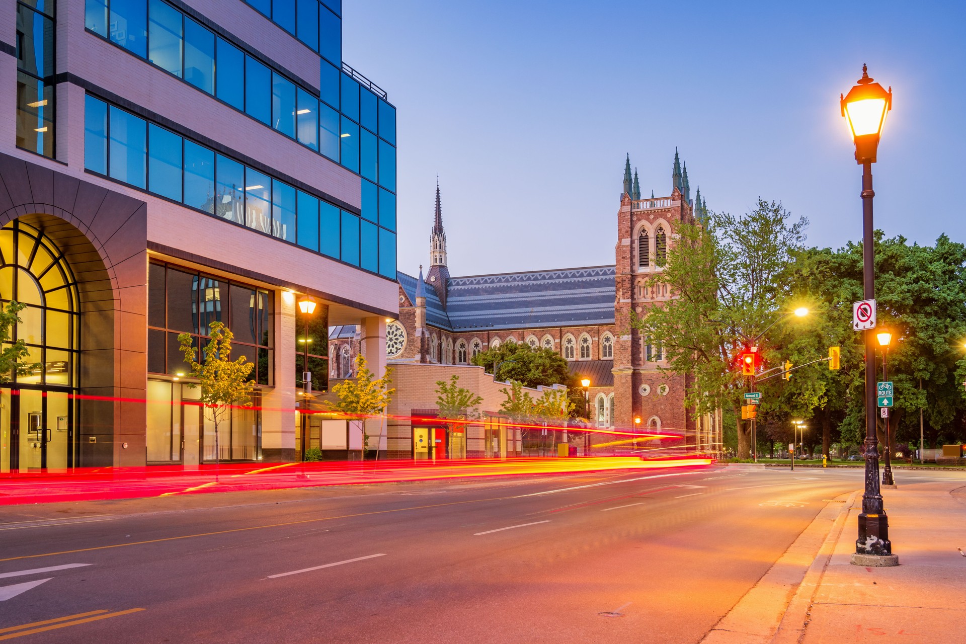 Downtown London Ontario Canada with St Peter's Cathedral Basilica